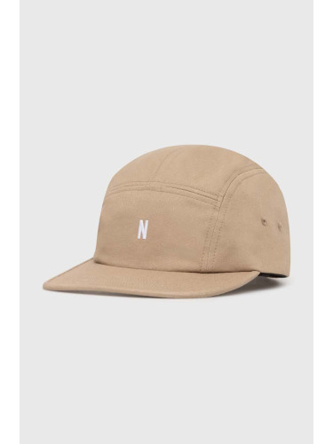 Памучна шапка с козирка Norse Projects Twill 5 Panel Cap в бежово с изчистен дизайн N80.0126.0966