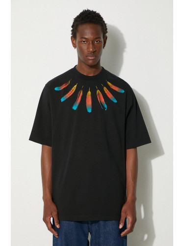 Памучна тениска Marcelo Burlon Collar Feathers Over Tee в черно с принт CMAA054F24JER0041084