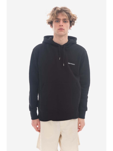 Памучен суичър Norse Projects Arne Logo Hoodie N20-1303 9999 в черно с качулка с изчистен дизайн