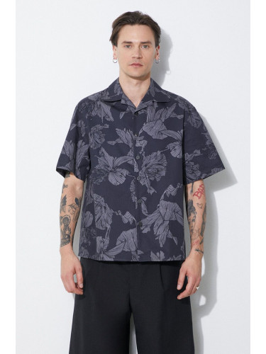 Памучна риза Neil Barrett Boxy Bold Flowers Print Short Sleeve Shirt мъжка в сиво със стандартна кройка MY60214A-Y059-763N