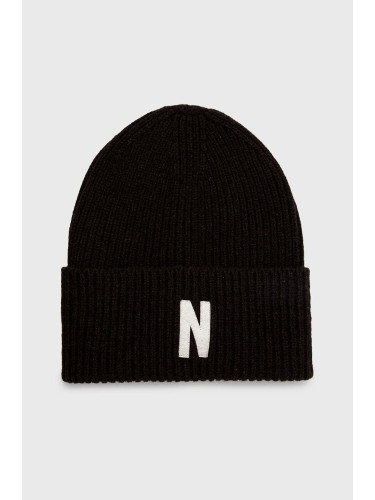 Вълнена шапка Norse Projects Merino Lambswool Rib N Logo Beanie в кафяво от вълна N95.0953.1037