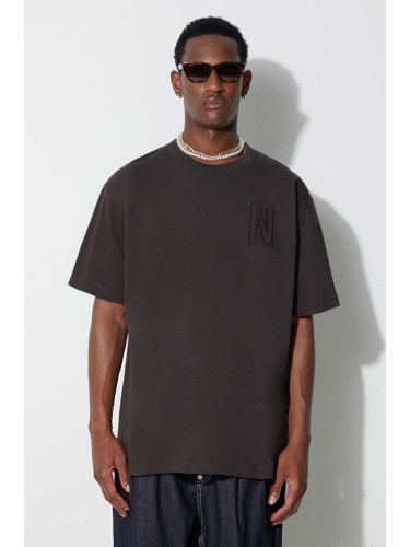 Памучна тениска Norse Projects Simon Loose Organic Heavy Jersey N Logo T-Shirt в кафяво с апликация N01.0645.2022