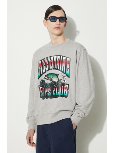 Памучен суичър Billionaire Boys Club Big Catch Crewneck в сиво с принт B24230