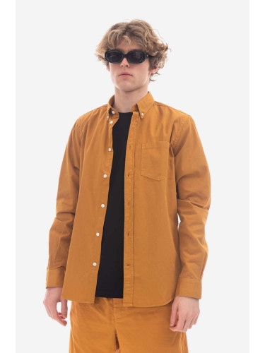 Памучна риза Norse Projects Anton Light Twill N40-0790 8127 мъжка в оранжево със стандартна кройка с яка с копче