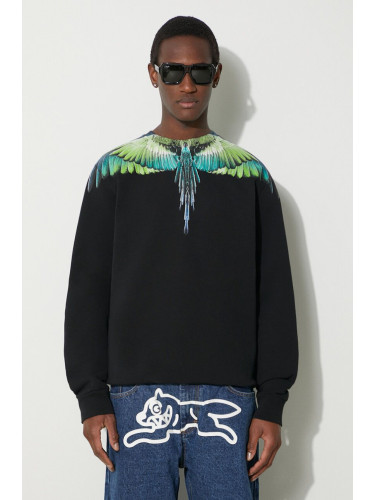 Памучен суичър Marcelo Burlon Icon Wings Regular Crewneck в черно с принт CMBA009S24FLE0011050