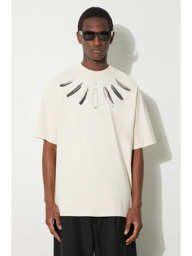 Памучна тениска Marcelo Burlon Collar Feathers Over в бежово с принт CMAA054S24JER0060C10