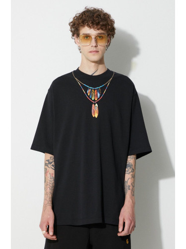 Памучна тениска Marcelo Burlon Feathers Necklace в черно с принт