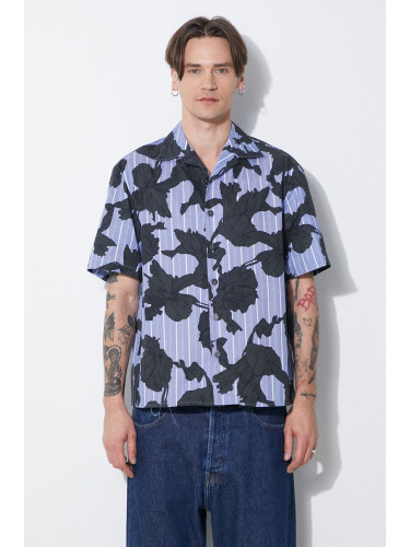 Памучна риза Neil Barrett Boxy Bold Flowers Print Short Sleeve Shirt мъжка в синьо със стандартна кройка MY60214A-Y059-765N