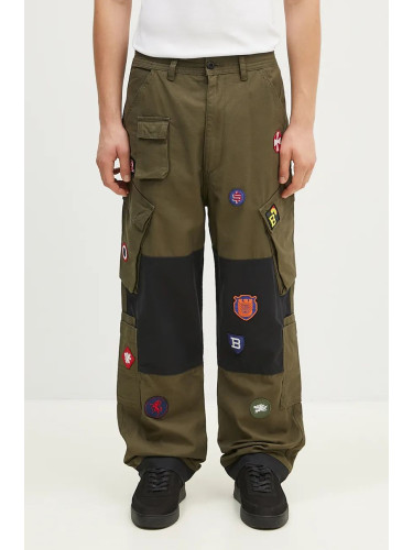 Памучен панталон Billionaire Boys Club Patch Cargo Pant в зелено със стандартна кройка B24315