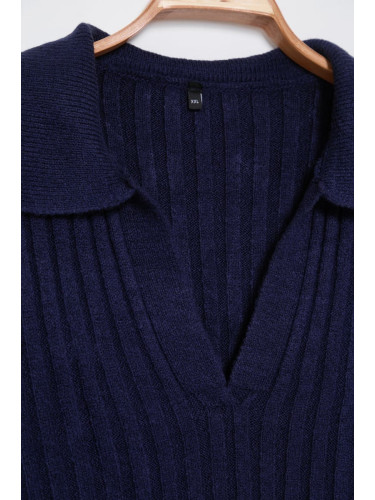 Trendyol Curve Navy Blue Ribbed Polo Neck Knitted Sweater