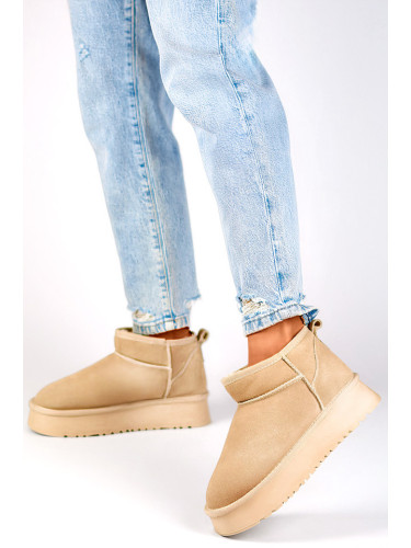 primohurt Women's beige leather snow boots, beige winter boots made of natural leather