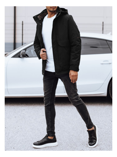Мъжко черно преходно яке с качулка