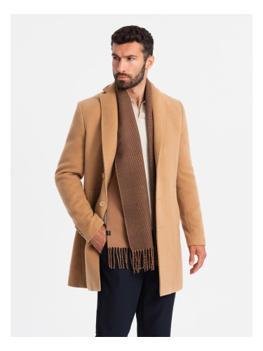 Ombre Single-breasted long men's suit style coat - light brown