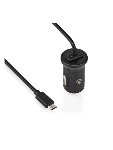 Автомобилно зарядно за телефон с Micro USB кабел, 12~24VDC, 5VDC, 12W, черно, NEDIS