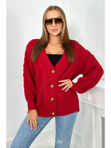 Button-down sweater with puff sleeves red