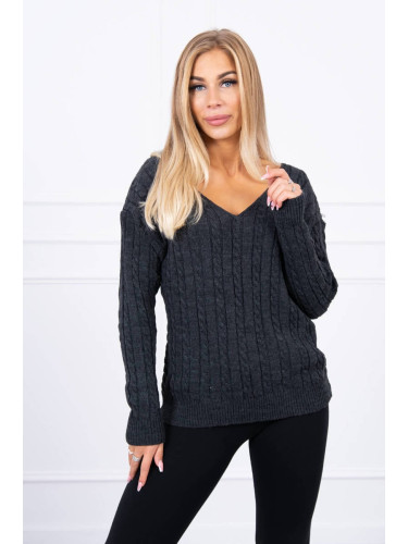 Knitted sweater with graphite V-neck