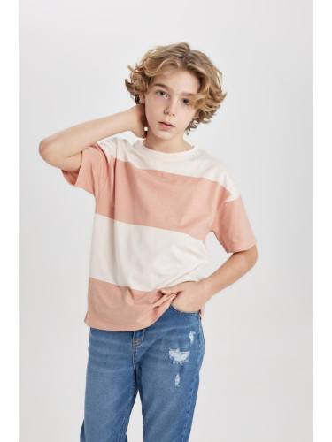 DEFACTO Boys Oversize Fit Crew Neck Striped Short Sleeve T-Shirt