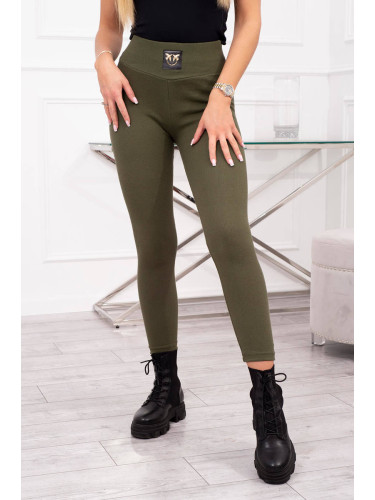 Khaki ribbed leggings with a high waist