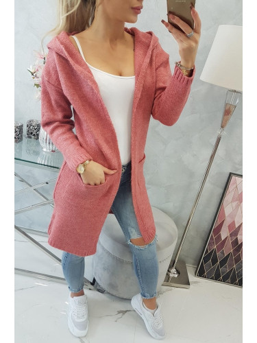 Plain sweater with hood and pockets in light pink color