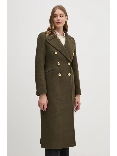 Вълнено палто Barbour Reva Wool Military Coat в зелено преходен модел с двуредно закопчаване LWO0234