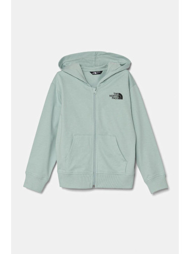 Детски памучен суичър The North Face FZ OVERSIZE LIGHT HOODIE в тюркоазено с качулка с принт NF0A89HG1OC1