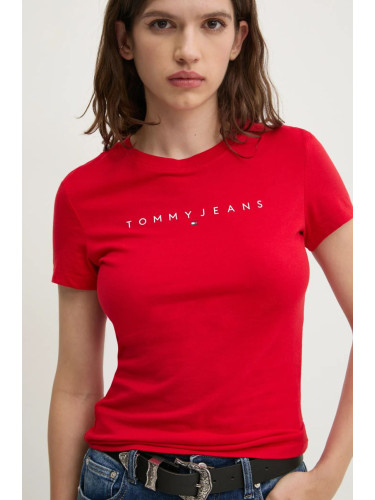 Памучна тениска Tommy Jeans в червено DW0DW18398