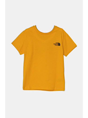 Детска памучна тениска The North Face REDBOX S/S TEE в жълто с принт NF0A89VT56P1