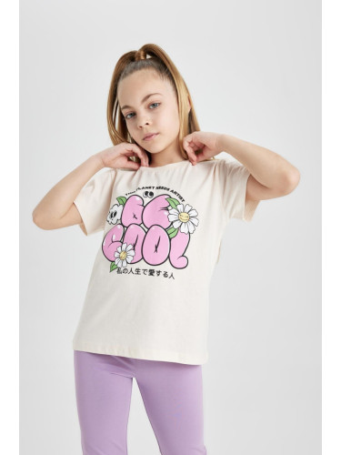 DEFACTO Girls Printed Short Sleeve T-Shirt