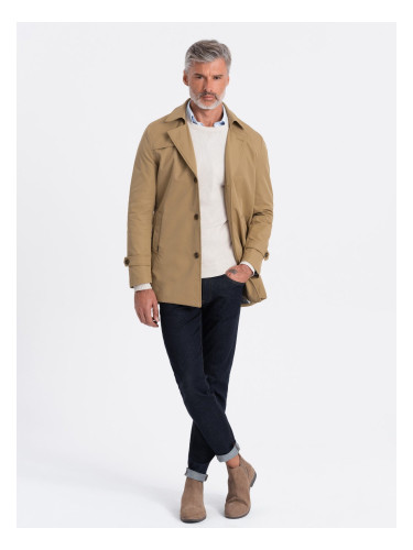 Ombre Men's short trench with classic cut - light brown