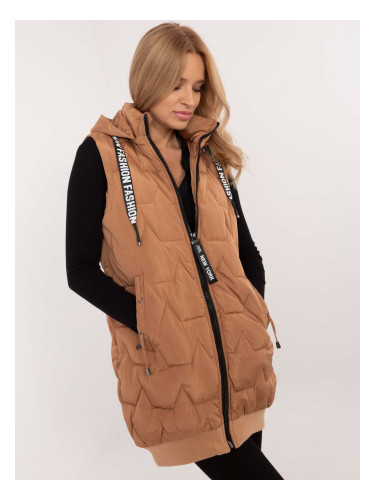 Light brown quilted vest with zipper