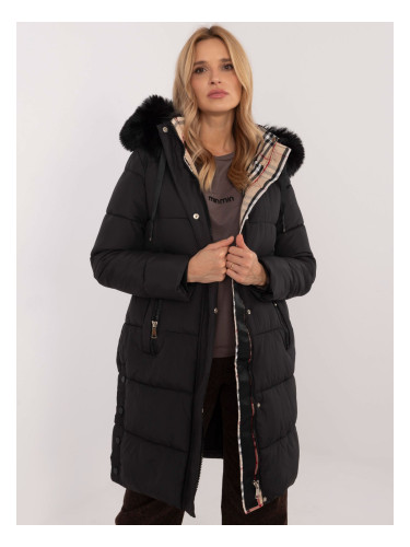 Black long winter jacket with stitching