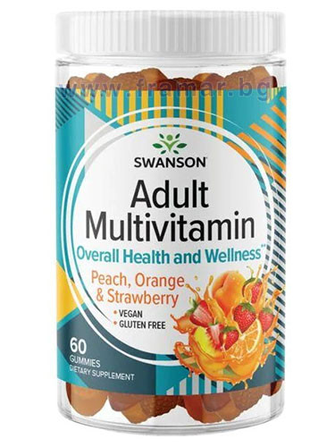 СУОНСЪН МУЛТИВИТАМИНИ ЗА ВЪЗРАСТНИ - ПРАСКОВА, ПОРТОКАЛ И ЯГОДА дъвчащи таблетки * 60