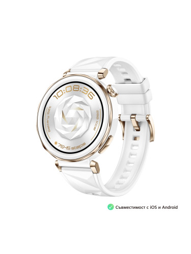 КОМБИНАЦИЯ С ПОДАРЪК Huawei Watch GT 5 Pro 42mm JNA-B29F - White Gold with White Fluoroelastomer Strap + Huawei FreeBuds SE 2 ULC-CT010 - Ceramic White