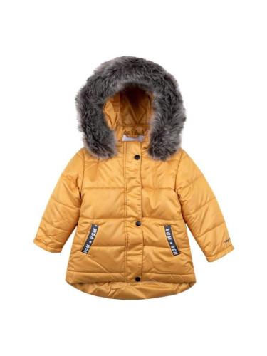 Детско зимно яке в цвят горчица с качулка за момиче