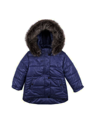 Детско зимно яке за момиче в тъмносиньо с качулка и джобчета