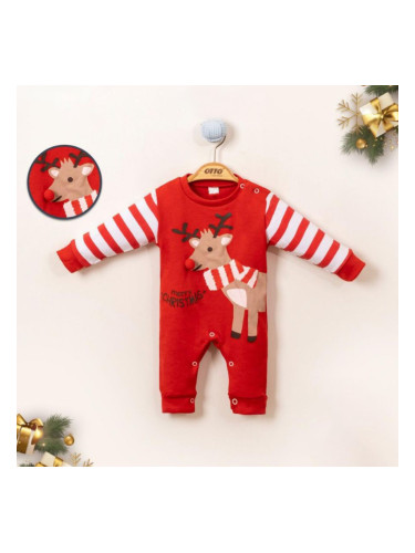 Коледен бебешки гащеризон с еленче в червено