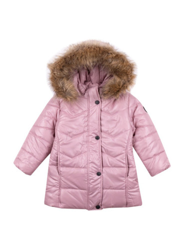 Детско ватирано зимно яке за момиче с качулка в цвят пепел от рози