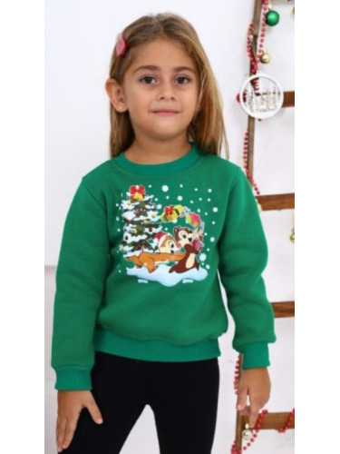Коледна ватирана блуза за момиче с катеричките Чип и Дейл в зелено
