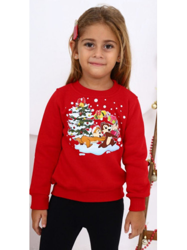 Коледна ватирана блуза за момиче с катеричките Чип и Дейл в червено