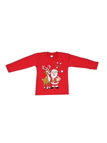 Коледна блуза с еленчето Рудолф и Дядо Коледа в червено 