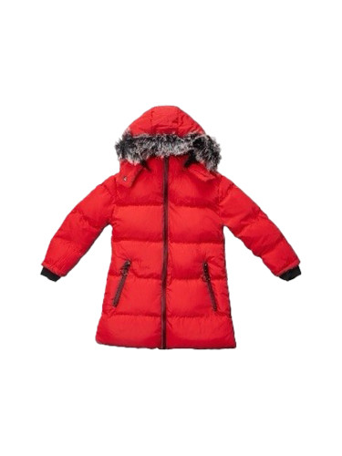 Детско ватирано зимно яке за момиче с качулка в червено