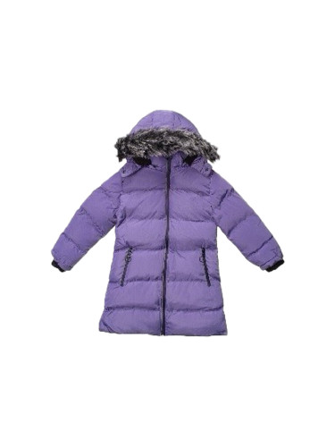 Детско ватирано зимно яке за момиче с качулка в лилаво