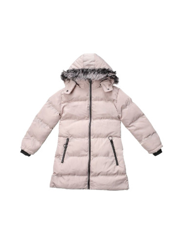 Детско ватирано зимно яке за момиче с качулка в бежово