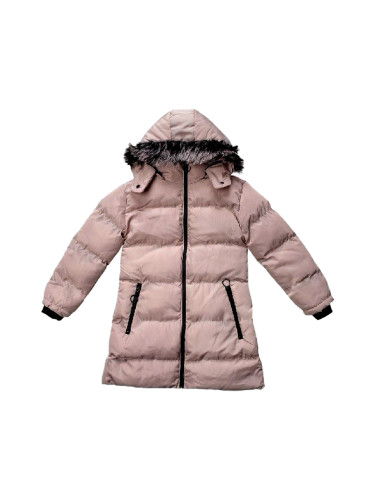 Детско ватирано зимно яке за момиче с качулка в бежово 