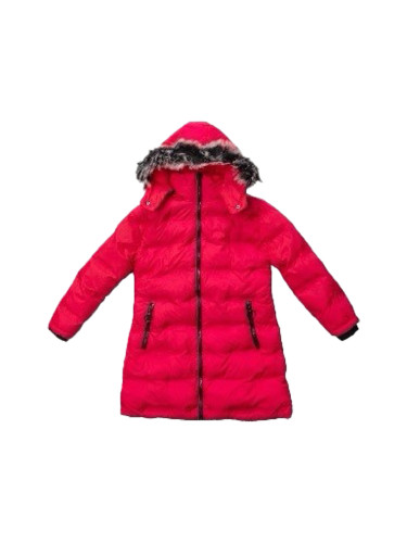 Детско ватирано зимно яке за момиче с качулка в корал