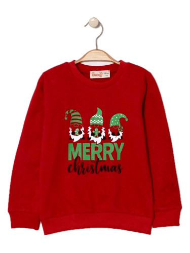 Коледна леко ватирана блуза в червено с дълъг ръкав с коледни мотиви