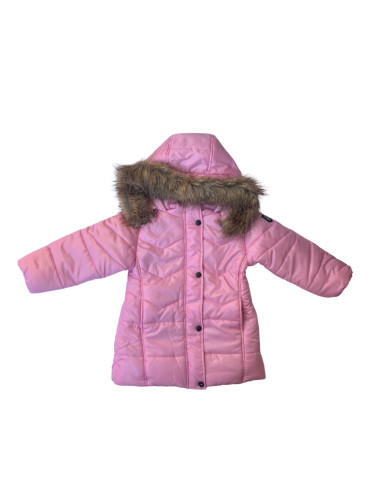 Детско ватирано зимно яке за момиче с качулка в розово