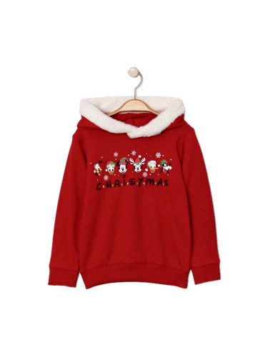Коледна ватирана блуза в червено с Мики Маус и приятели