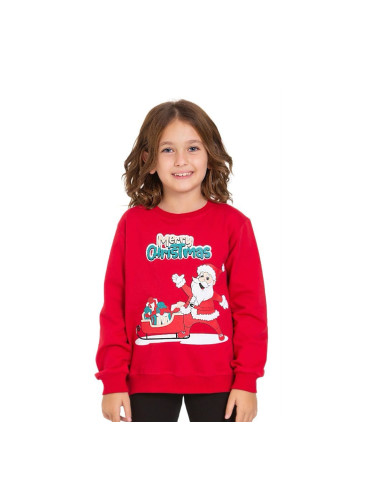 Коледна ватирана блуза в червено с Дядо Коледа и шейна