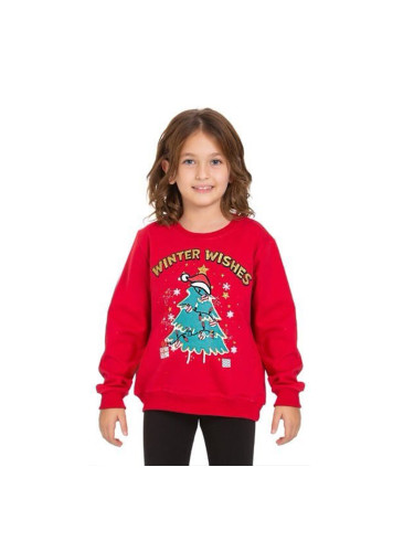 Коледна ватирана блуза в червено с елха